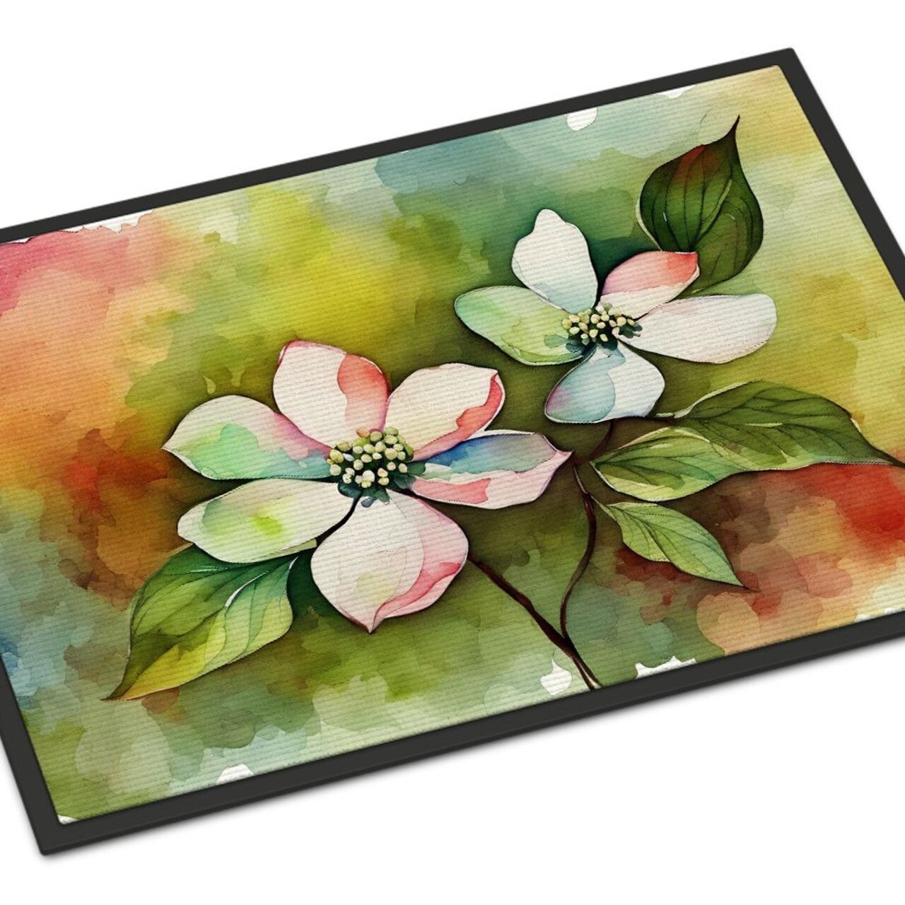 Edge Collections - 24" x 36" - Multicolor - Virginia American Dogwood Watercolor Doormat - 1 Piece